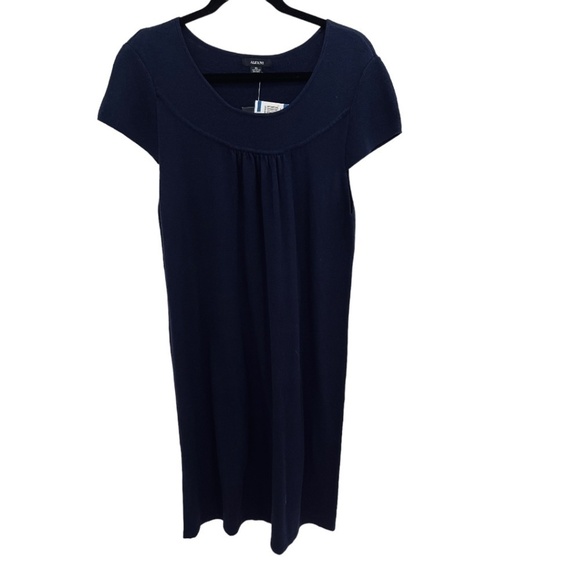 Alfani Dresses & Skirts - ALFANI Sweater KNIT Dress Navy Blue Short Sleeve Dress NWT